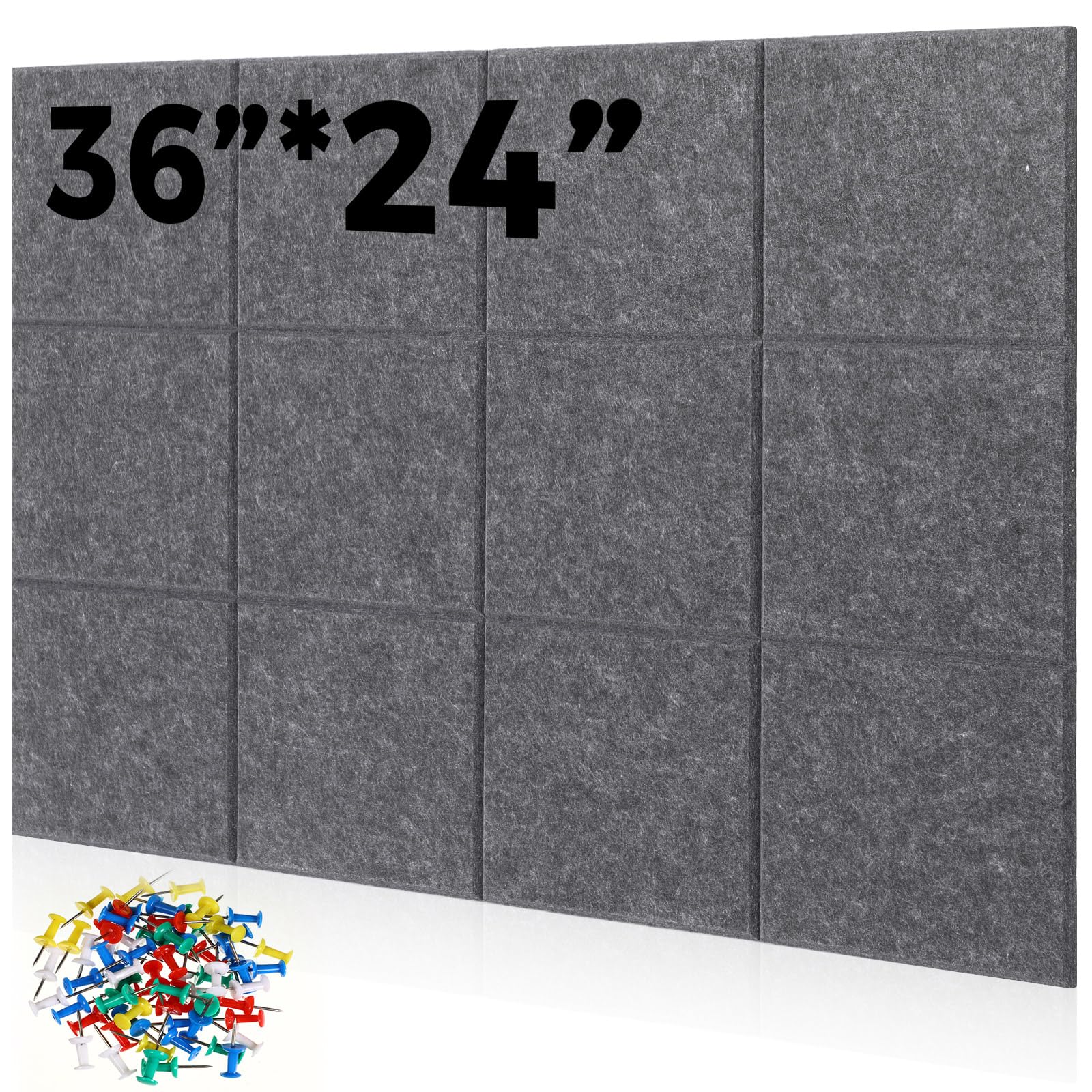 Photo 1 of Breling 36 x 24 Inches Large Cork Board Felt Wall Tiles Photos Notice Board Felt Bulletin Board Wall Tiles, Each Cork Board 11.8 x 11.8 Inches for Wall Office School Photos (Ash Black)