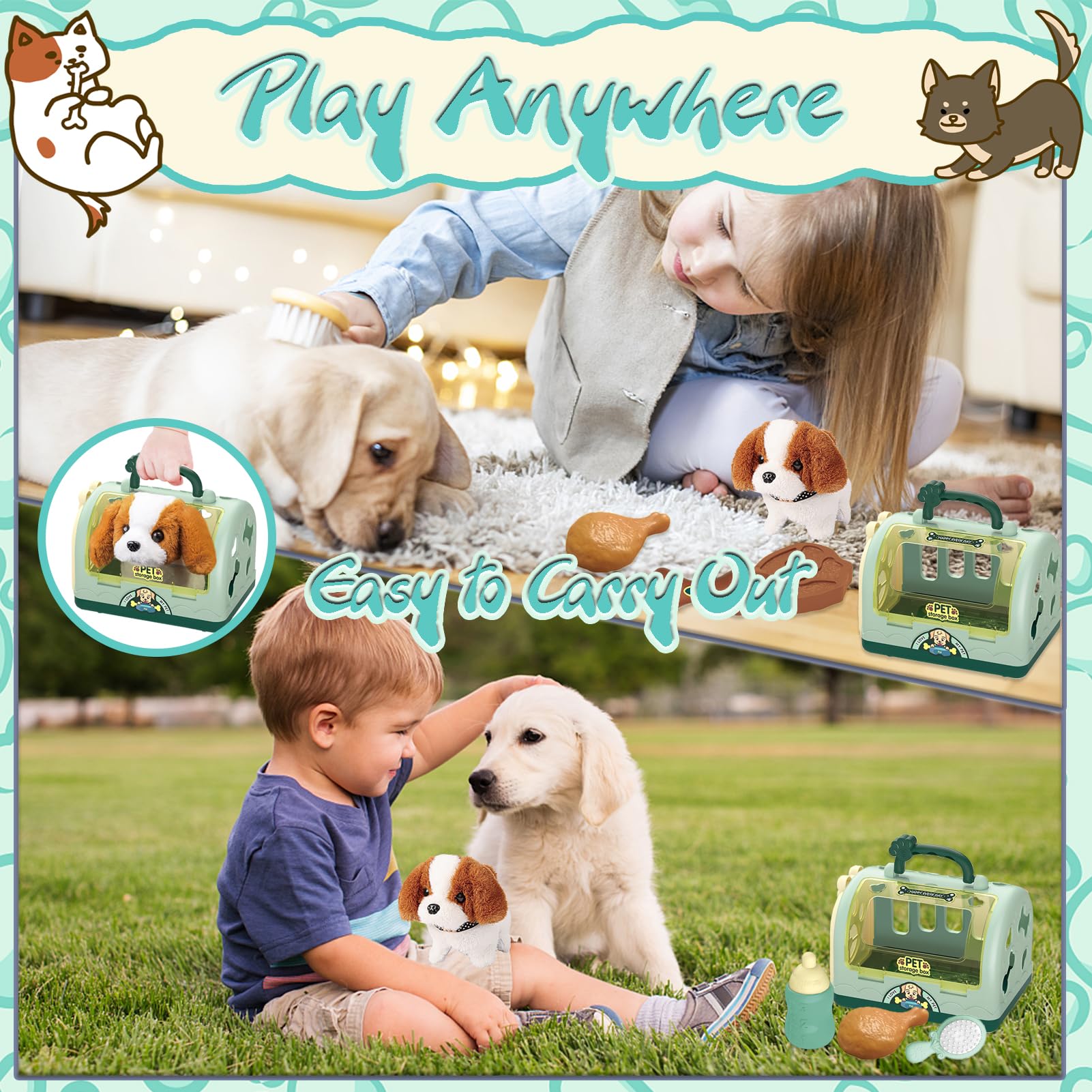 STAY GENT Cane Giocattolo Kit Valigetta Dottoressa Bambina Cagnolino Che Abbaia e Cammina 12Pezzi Peluche Cane Robot Pet Alimentazione Talk Gioco Regalo Giochi Bambini Bambina 2 3 4 5 6 7 Anni Femmina