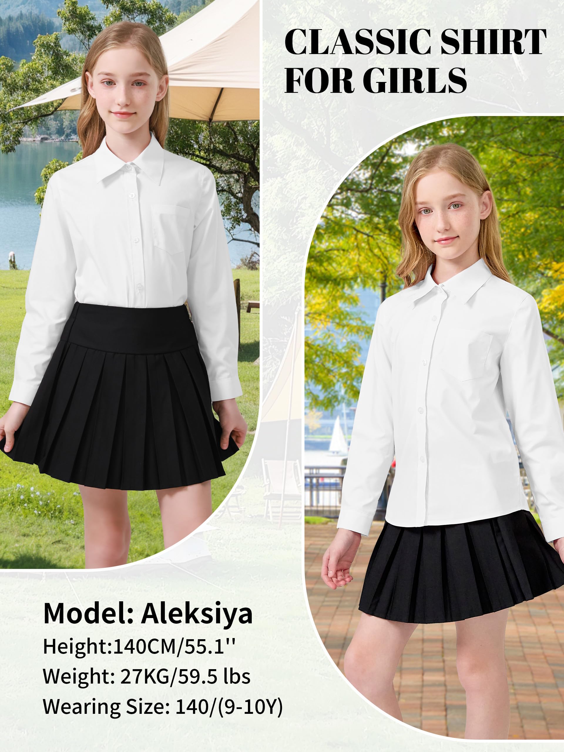 LOLANTA Chemise d'uniforme Scolaire pour Fille, Manches Longues, Chemisier boutonné avec Poche Poitrine, résistant aux Taches, mélange de Coton