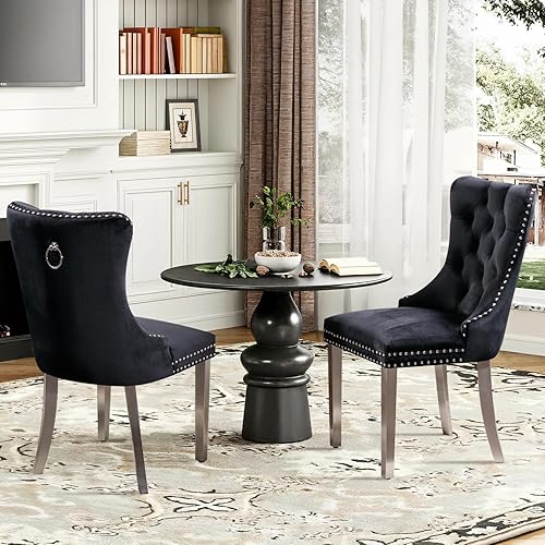 Miniatura 126 de Juego de 6 Sillas de Comedor Tapizadas en Terciopelo, Sillas Laterales de Cocina de Estilo Moderno con Ribete de Tachuelas y Patas de Madera, Anillo