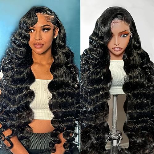 13X6 Body Wave Lace Front Wigs Human Hair 12A 250% Density 30 Inch Lace Frontal Wigs Human Hair Glueless Wigs Human Hair HD Lace Front Wigs Human Hair pre Plucked with Baby Hair Natural Color - Natural Black - 30 Inch