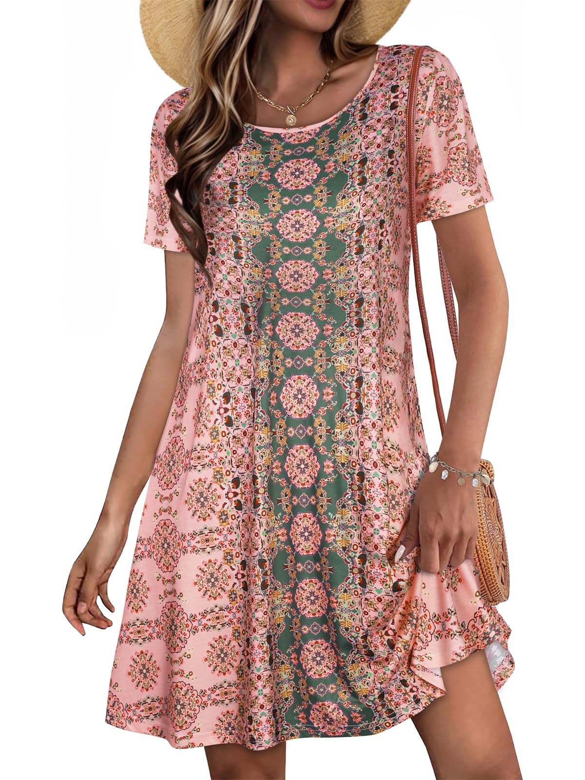 Summer Dresses for Women Casual Short Sleeve T Shirt Sundress with Pockets