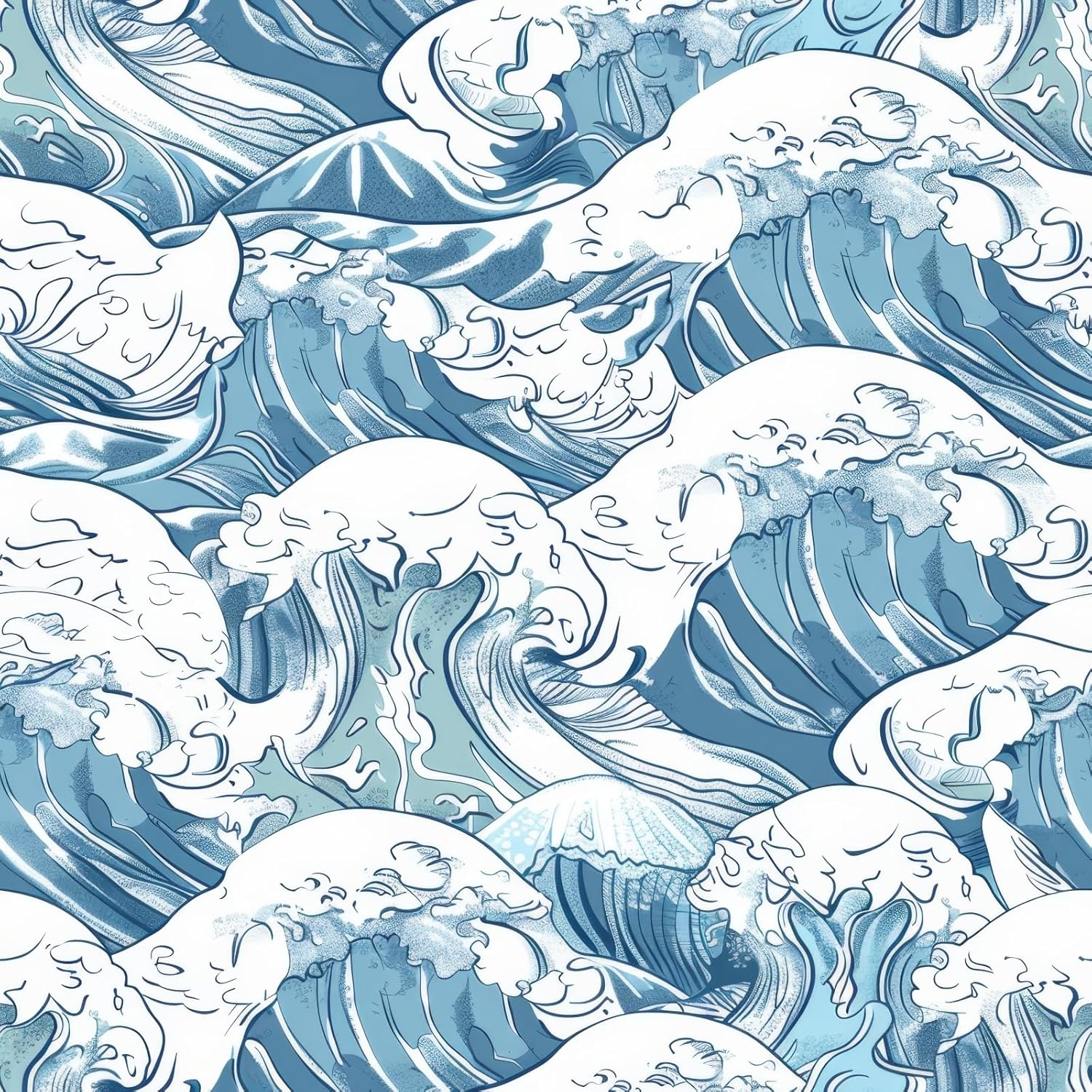 Thicken Blue Wave Wallpaper,17.71"*236.2" Hand Painted Blue Waves Wall Paper Self-Adhesive Modern Art Wallpaper Removable Suitable for Living Room/Bedroom/Bathroom