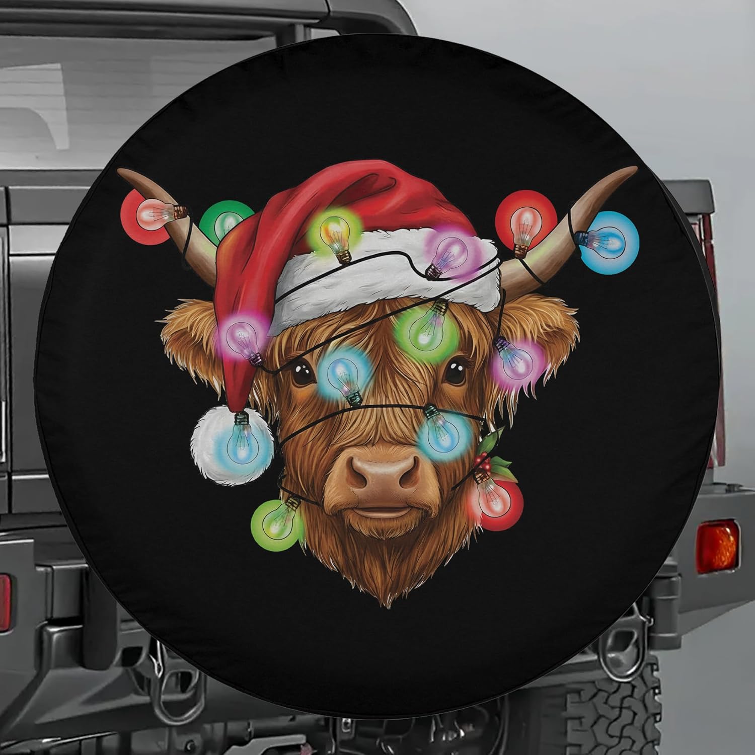 ThangPham Shop Christmas Cow Spare Tire Cover with/Without Backup Camera Hole – Christmas Theme Design for Lovers