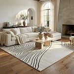 Rug Branch Nami Abstract Line Washable Area Rug 4' x 6' White & Black | Contemporary Area Rug, Stain-Resistant Low Pile Carpet for Living Room, Bedroom, Dining Room, Kitchen & Home Office
