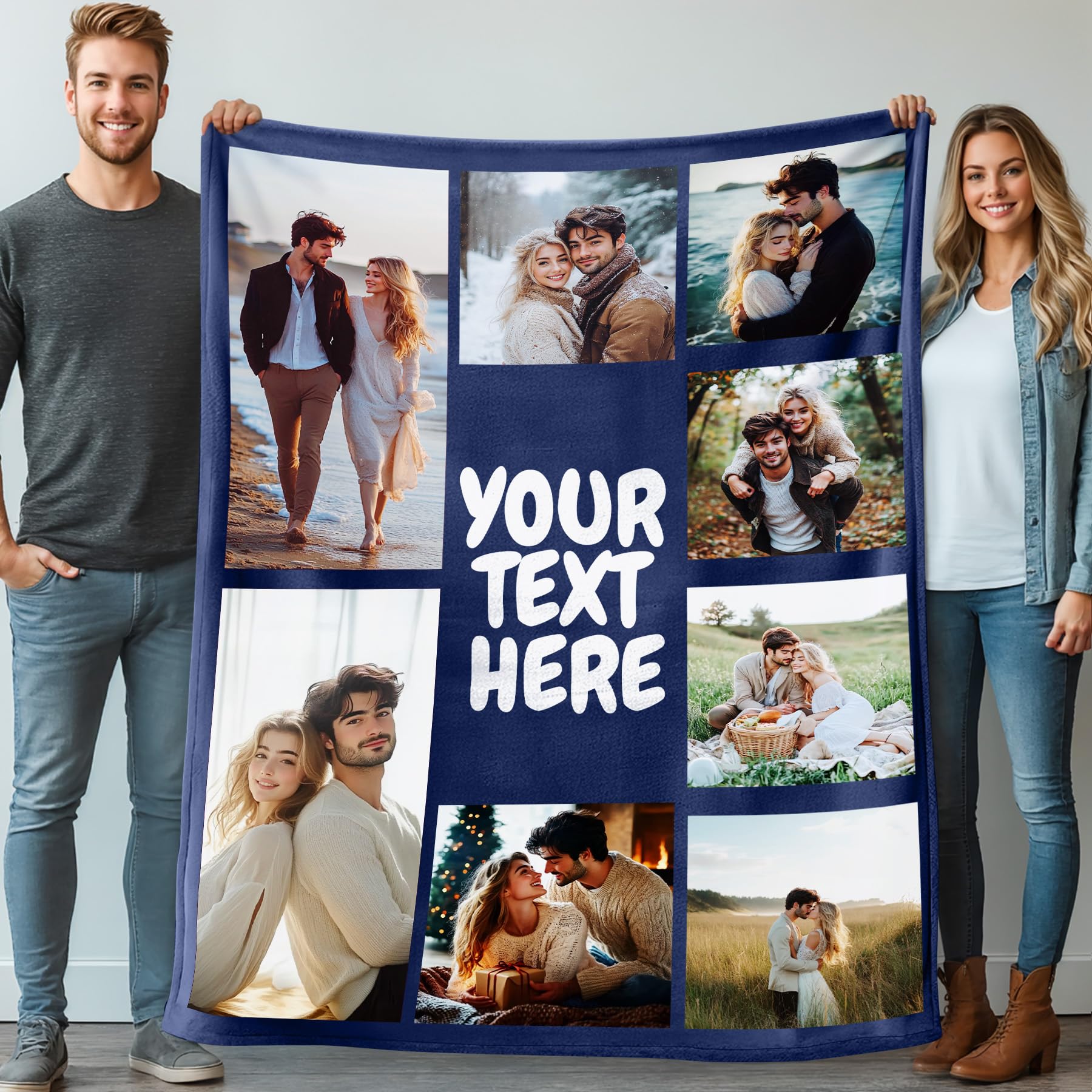 Stepdiy Personalised Blanket with 8 Photos Text, Customised Blanket for Adult Kid Couple, Personalised Gifts for Mom Dad, Christmas Valentines Birthday Gifts for Boyfriend Girlfriend 100x130cm — image 1