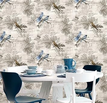 Vintage Floral Adhesive Paper Vinyl Shelf Liner Peel Stick Dresser Drawer Sticker Home Deco 17.7inch by 118inch (Bird)