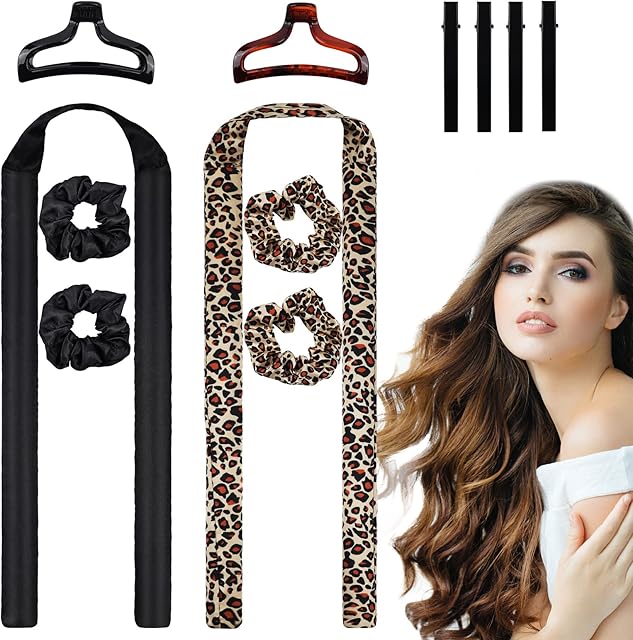 Heatless Hair Curling Rod Headband for Women,No Heat Lazy Curler Sets of 2 for Medium Long Hair,12pcs Magic Silk Curls Headbands for Overnight,Soft Rubber Hair Rollers for Natural Wave Hair(Style-1)