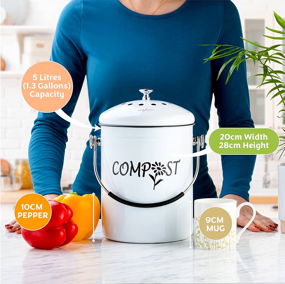 VonShef Black Etal Indoor Copost Bin For Kitchen Worktop, Stainless