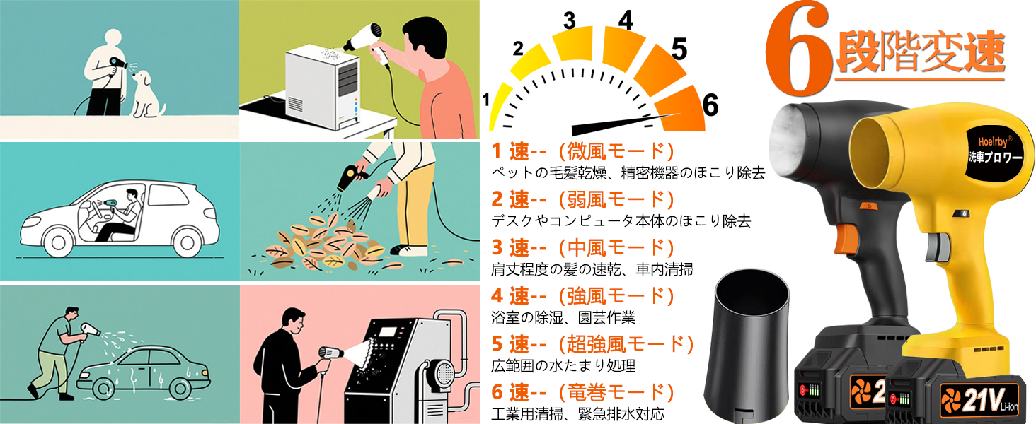 Amazon.co.jp: 【6 段階風速ロック・ノズル付き】ブロワー 洗車
