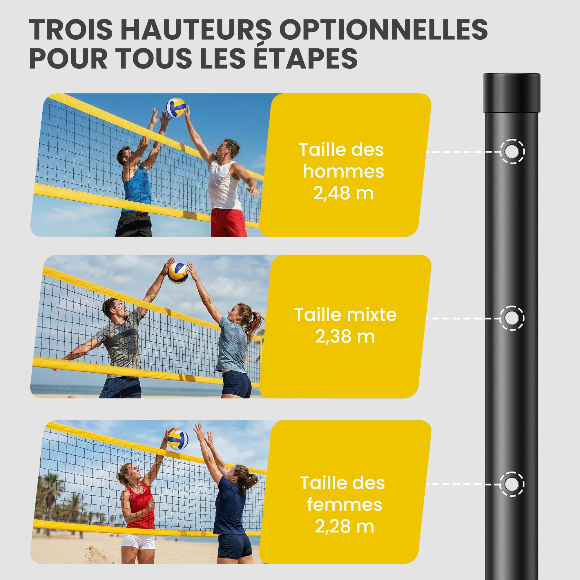 SPORTNOW Set di pallavolo e Badminton, pali in acciaio regolabile in altezza, pallone da pallavolo, rete Badminton portatile, 4 racchette da neve, 4 volant, borsa per il trasporto, per prato spiaggia