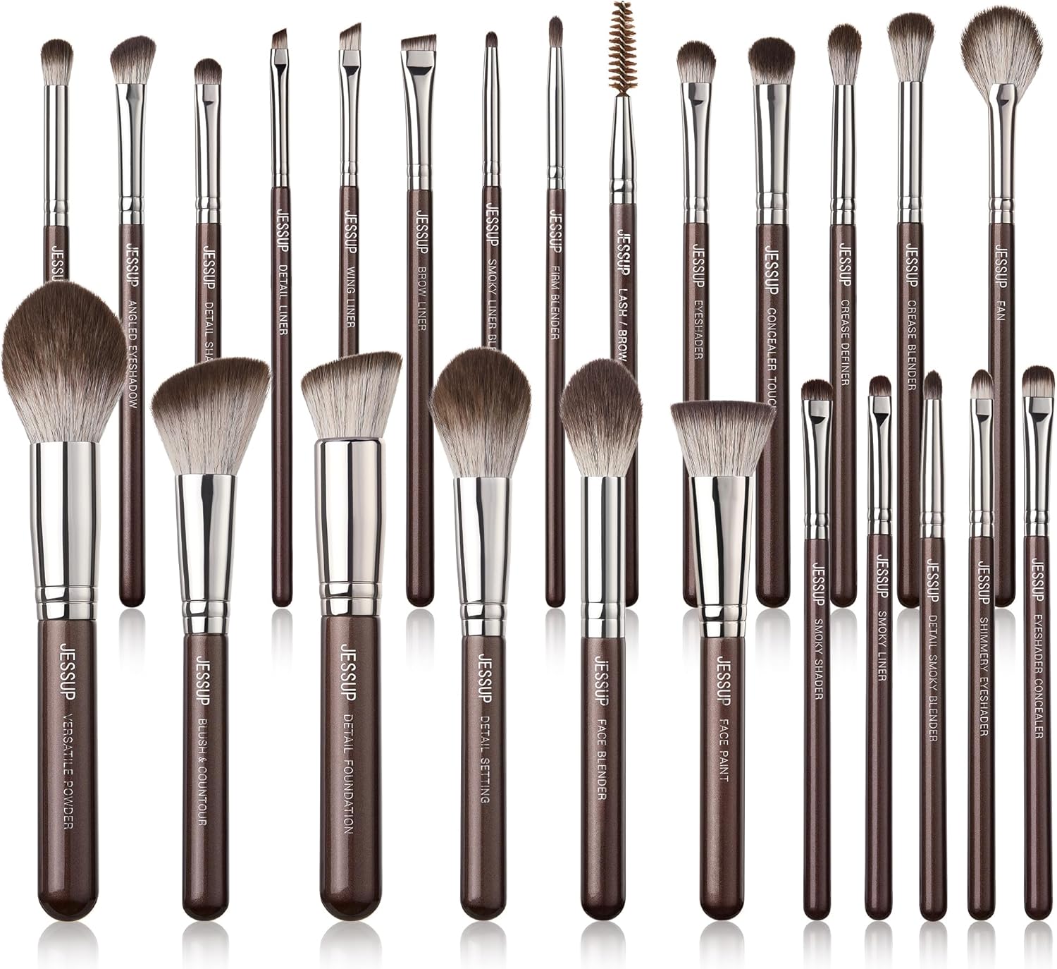 Jessup Make-up Kwasten Set van 25 Professionele Make-up Kwasten voor Foundation, Oogschaduw, Poeder, Blending, Concealer, Blush, Contour, Eyeliner, Wenkbrauwborstels, Bruin T511