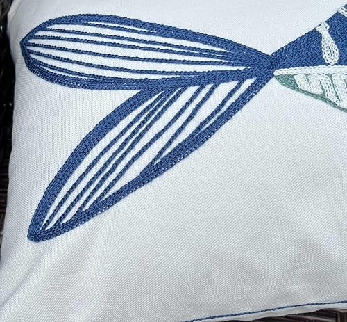 Miniatura 6 de Funda de almohada bordada con diseño de peces marinos, 12 x 20 pulgadas, funda de almohada decorativa de lona con patrón de peces náuticos azul