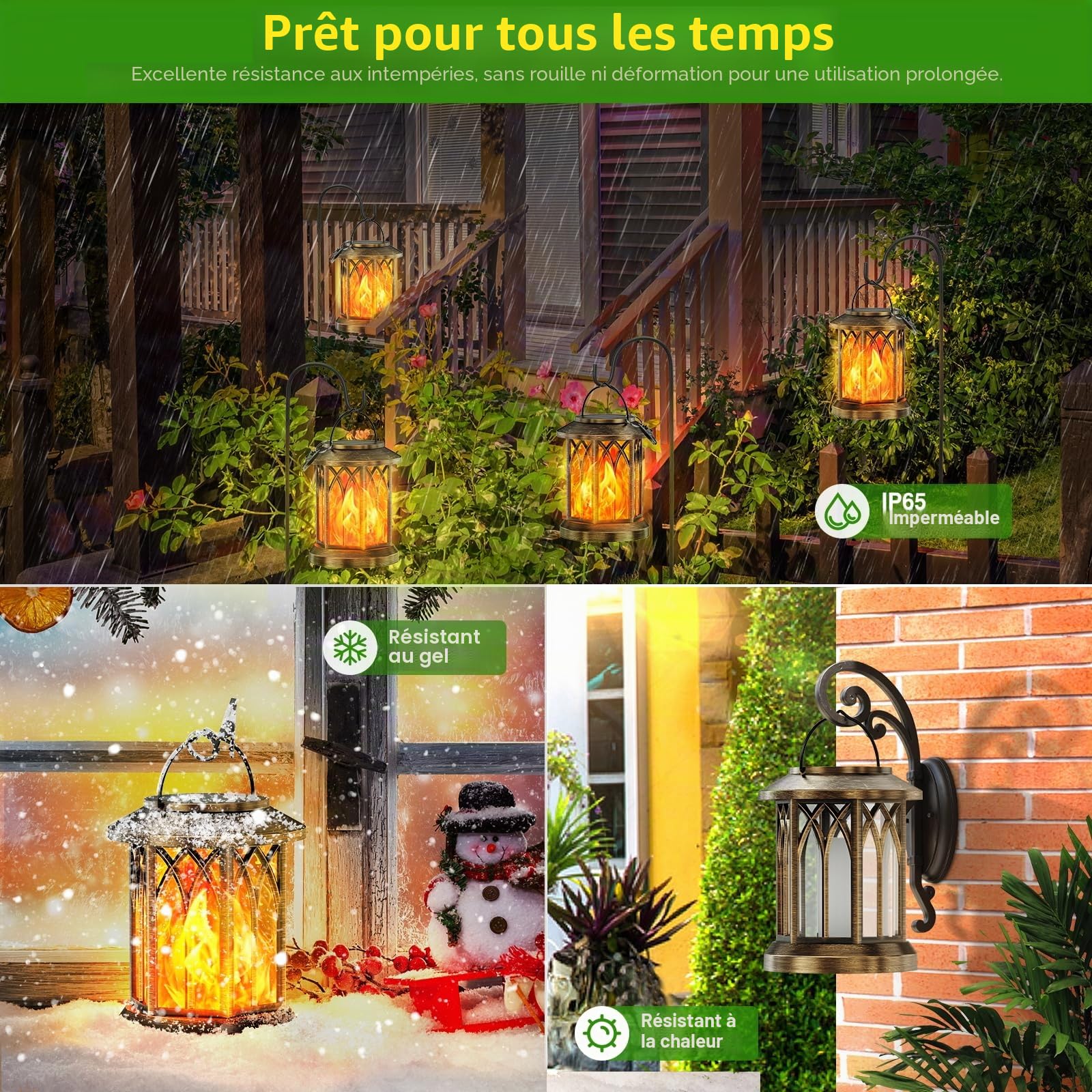 GEARLITE Lanternes solaires pour l'extérieur, lampes solaires pour l'extérieur à suspendre | Lot de 4 lampes solaires LED pour extérieur avec clips, étanchéité IP65, décoration de jardin pour jardin, balcon, bonze