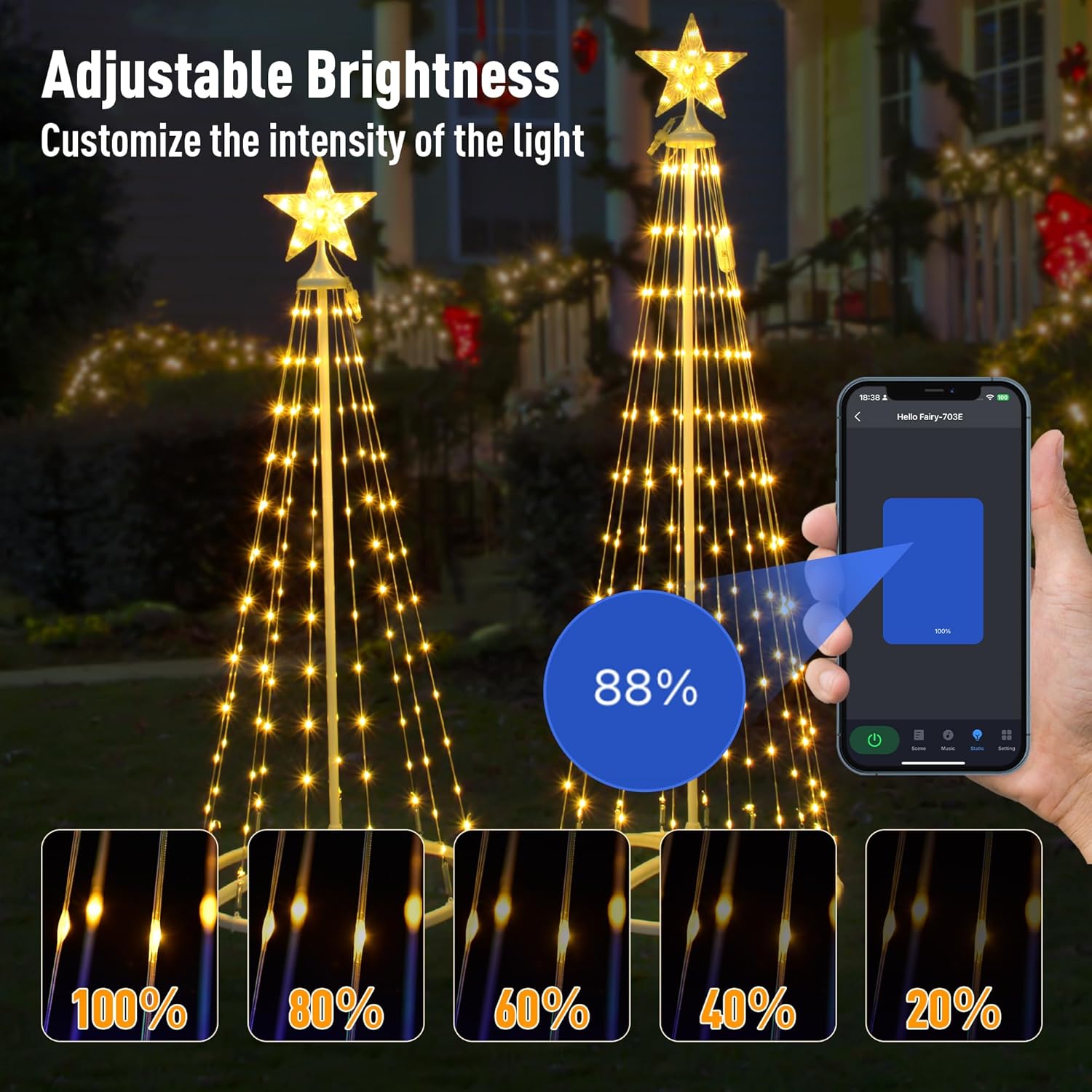 Smart Christmas Cone Tree Lights Set of 4Ft 5Ft, 365 LED Lighted Christmas Tree Lights App Control, 18 Modes, Waterproof Dimmable Cone Tree Light for Indoor Outdoor Garden Holiday Xmas Eve Night Décor