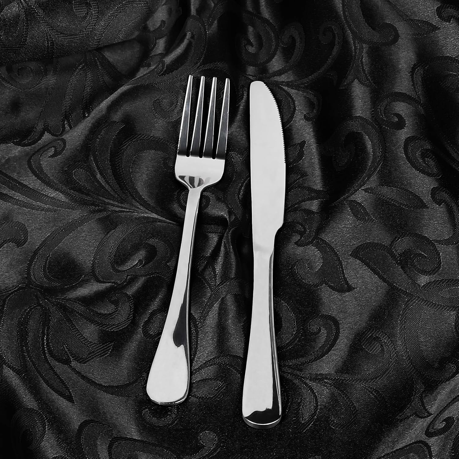 12 Pack Black Damask Satin Napkins 17 x 17 Inch