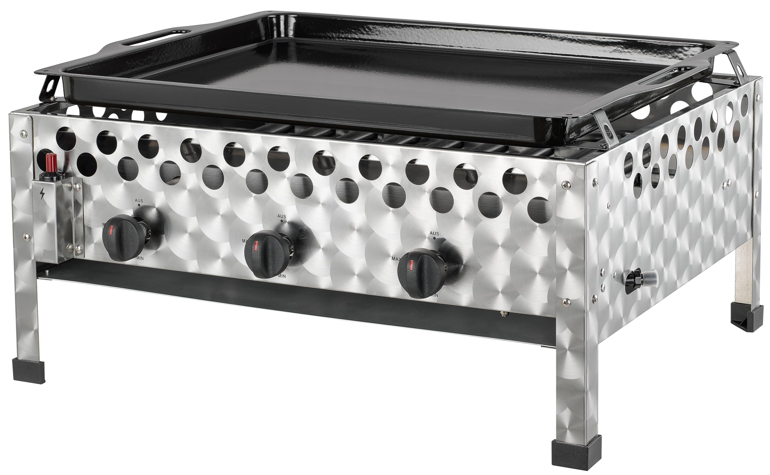 tepro Gasgrill Wurstbräter mit Grillpfanne, 3 Edelstahl-Brenner je circa 4 kW, Grillfläche circa 56,5 x 46,5 cm, Maße circa 60 x 54,5 x 28,2 cm