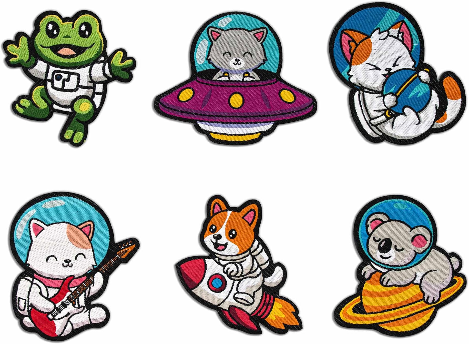 Space Squad Patch Pack | Space Theme | Premium Woven Patches | Easily Attachable and Removable | Pack of 6