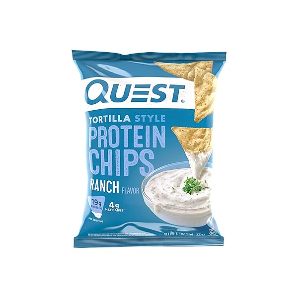 Quest Nutrition Tortilla Style Protein Chips, Ranch, Baked, 19g Protein, 4g Net Carb, Gluten Free, 1.1 Ounce (Pack of 12)