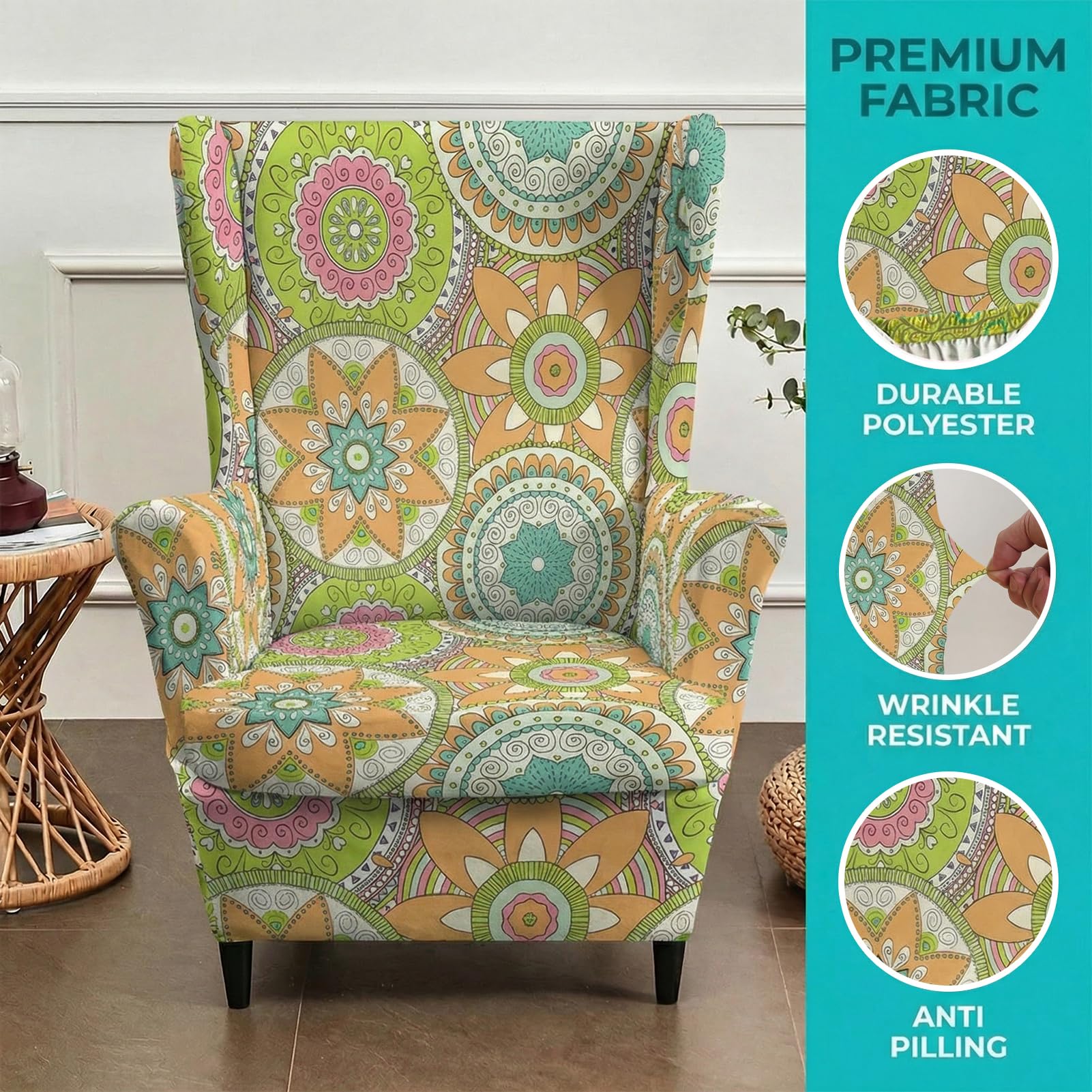 Housse de fauteuil à oreilles imprimée, housse de fauteuil à dossier haut, lavable, anti-plis, protection de canapé
