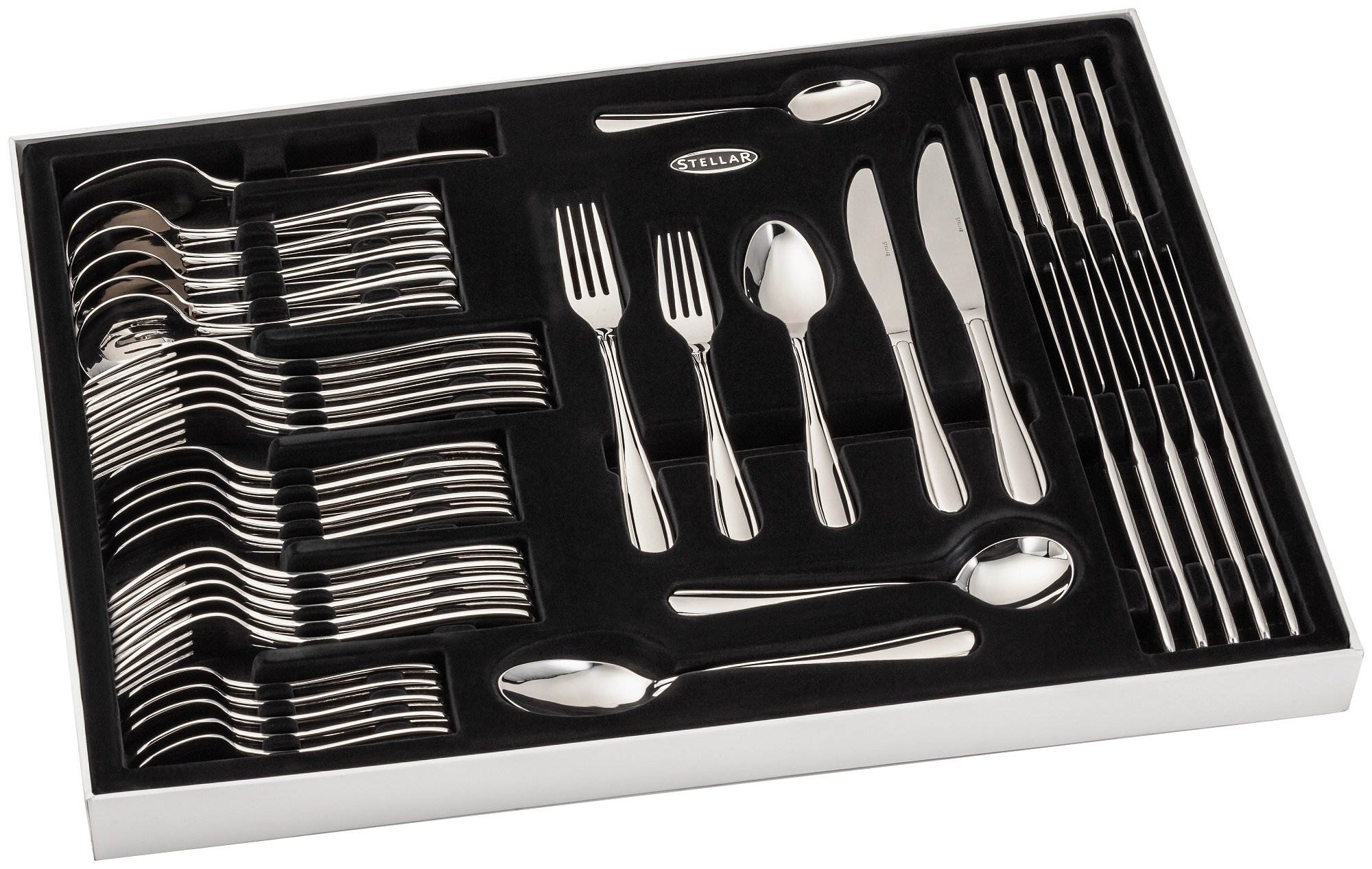 Stellar 44 Piece Cutlery Set in Gift Box, 6 Place Settings + 2 Serving Spoons, Stainless Steel, 20 x 30 x 25 cm