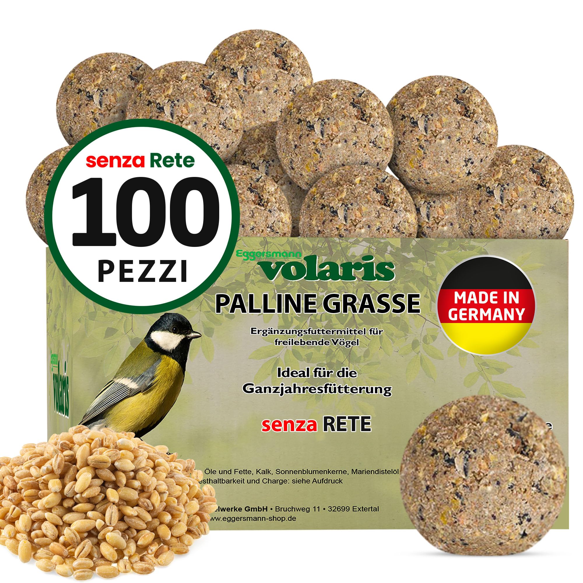 Eggersmann Volaris Gnocchi di Mangime Senza Rete 100 Pezzi 9 kg per Uccelli Selvatici