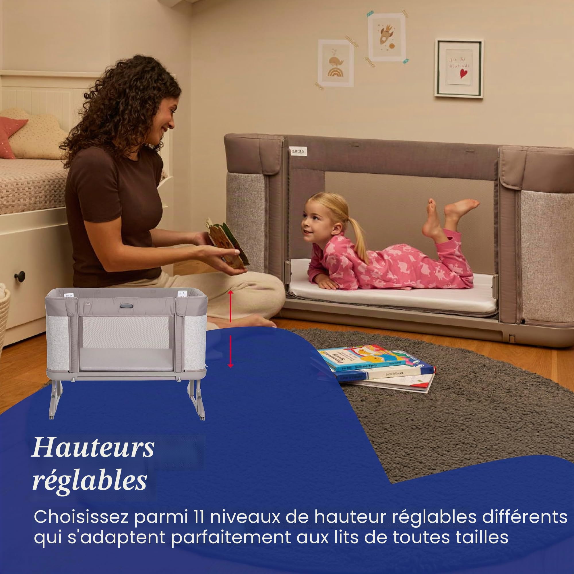 Chicco Next2Me Forever, Lit Bébé 3en1 jusqu'à 4 Ans (22 kg), Berceau avec Hauteur Réglable et Matelas Inclus