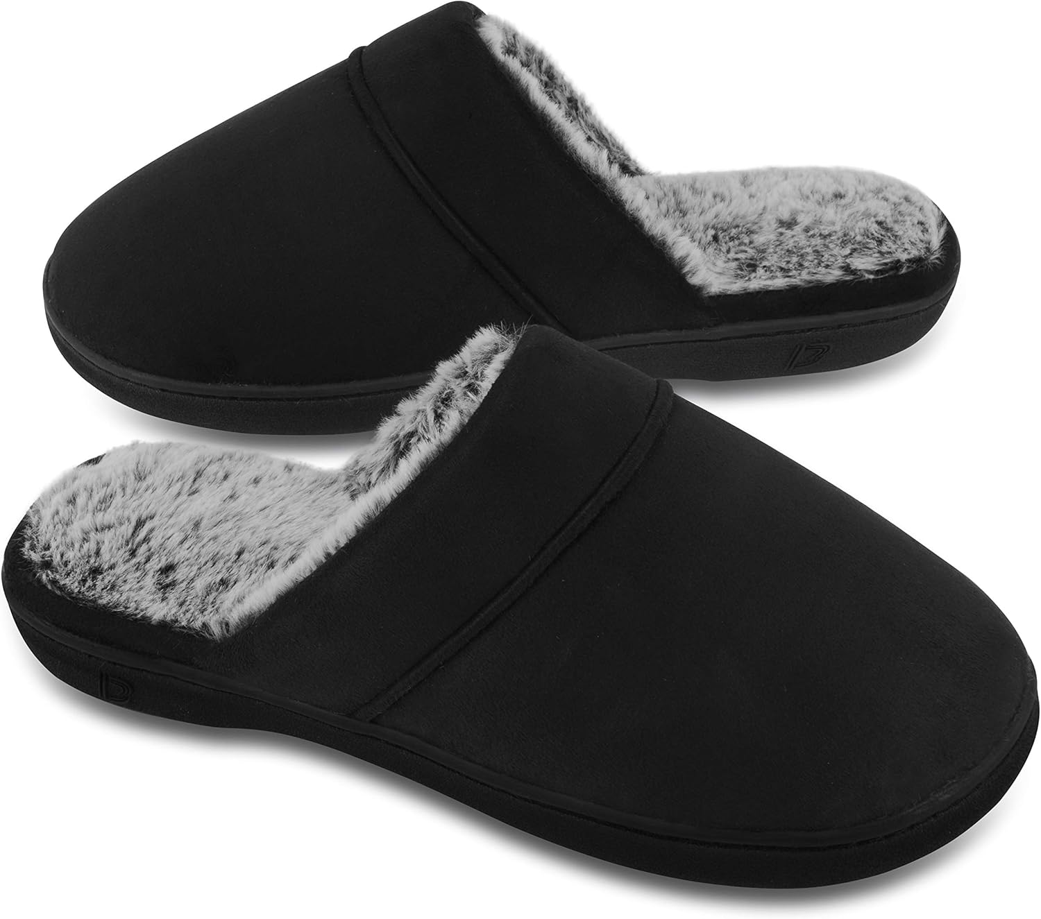 DL Men's Memory Foam Slippers with Fuzzy Plush Lining, Slip on House Slippers with Indoor Outdoor Anti-Skid Rubber Sole