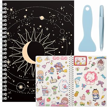 SUNEZLGO A5 Reusable Sticker Book 60 Sheets, Sticker Collecting Album Organizer, Blank Sticker Keeper Book for Adult Children with Tweezer and Spatula, Black