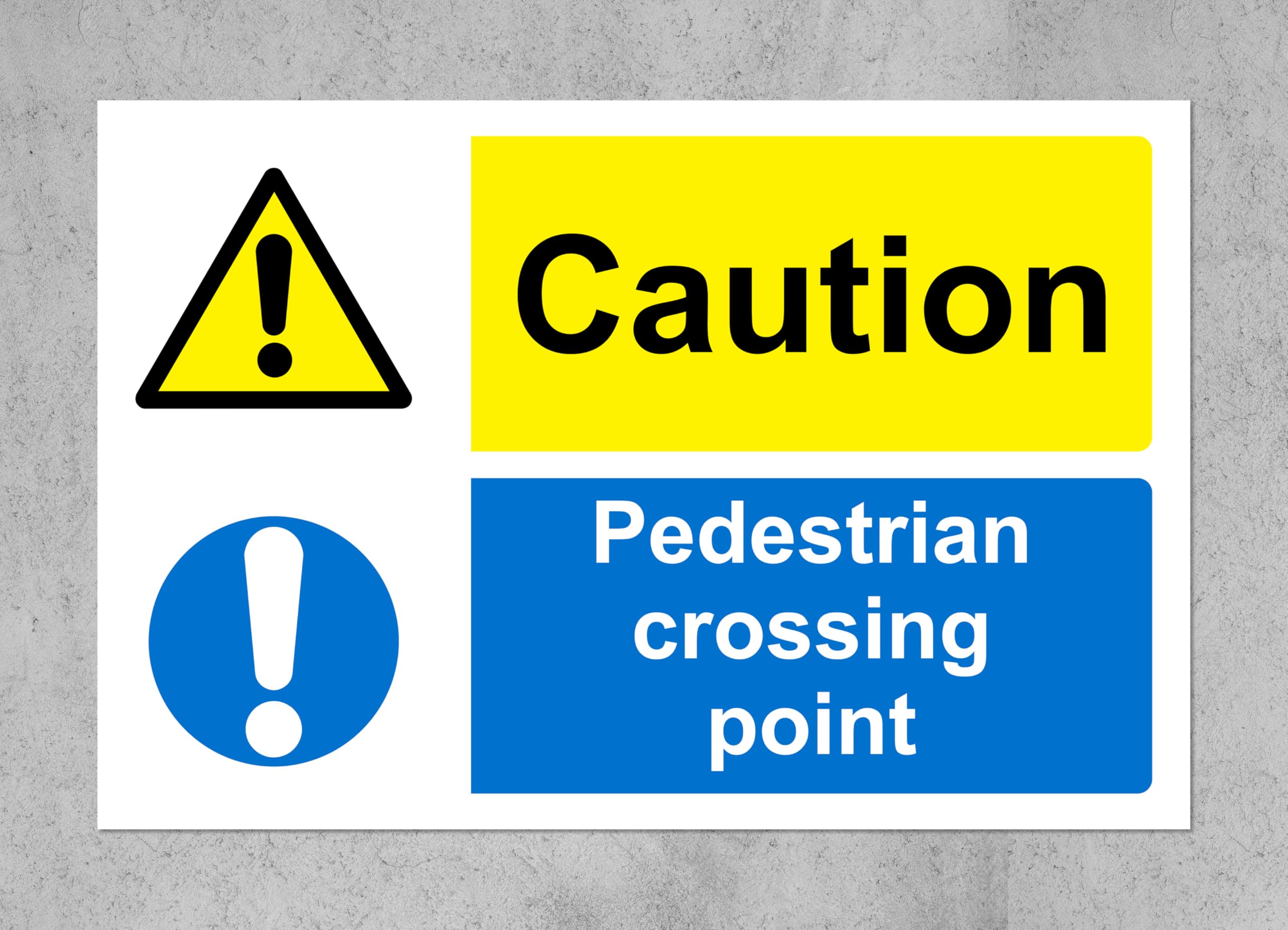 Caution pedestrian crossing point Safety sign - 1.2mm Rigid plastic 300mm x 200mm