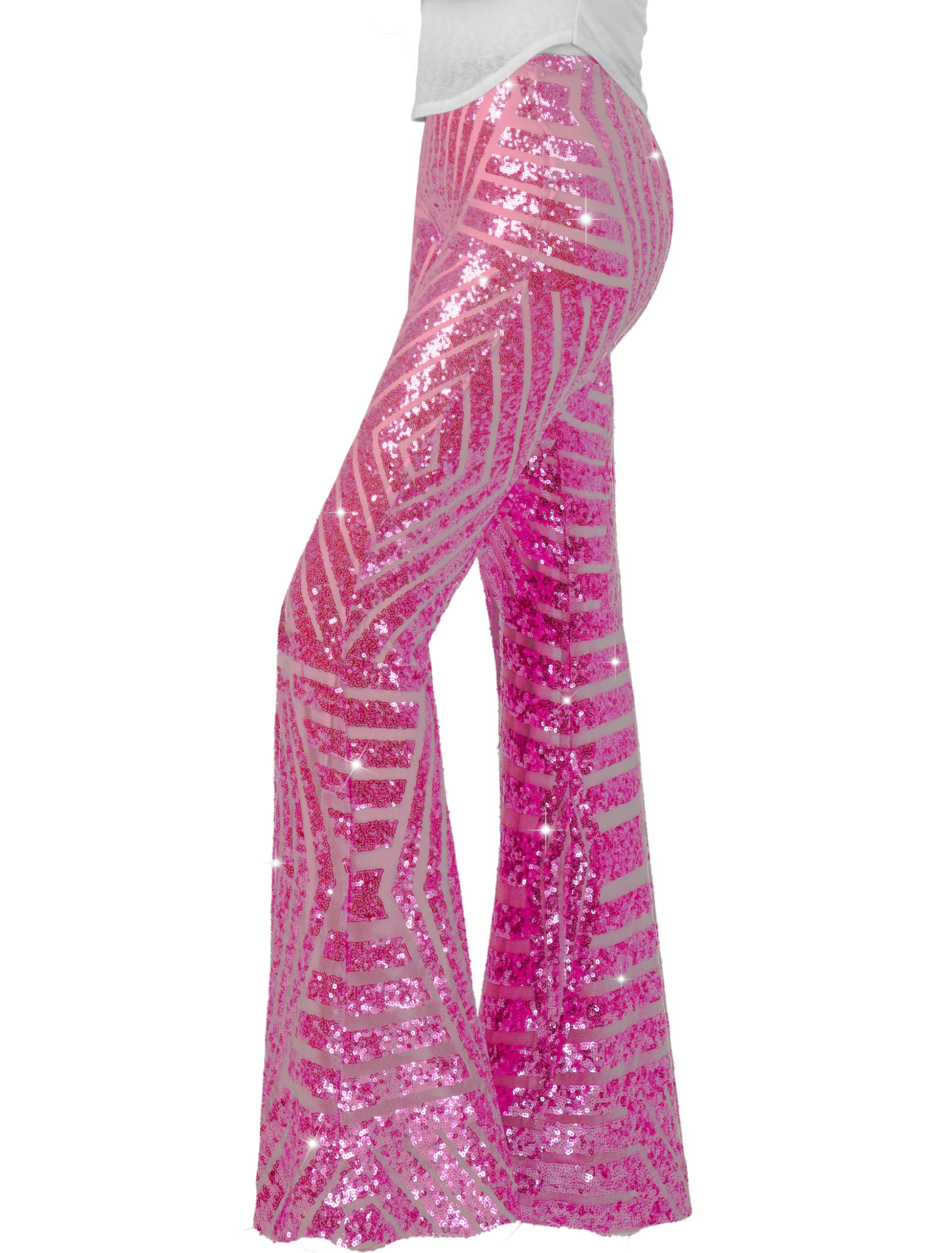 Nawgut Damenhose mit glitzernden Pailletten, ausgestellt, hoher Bund, weites Bein, Partyhose