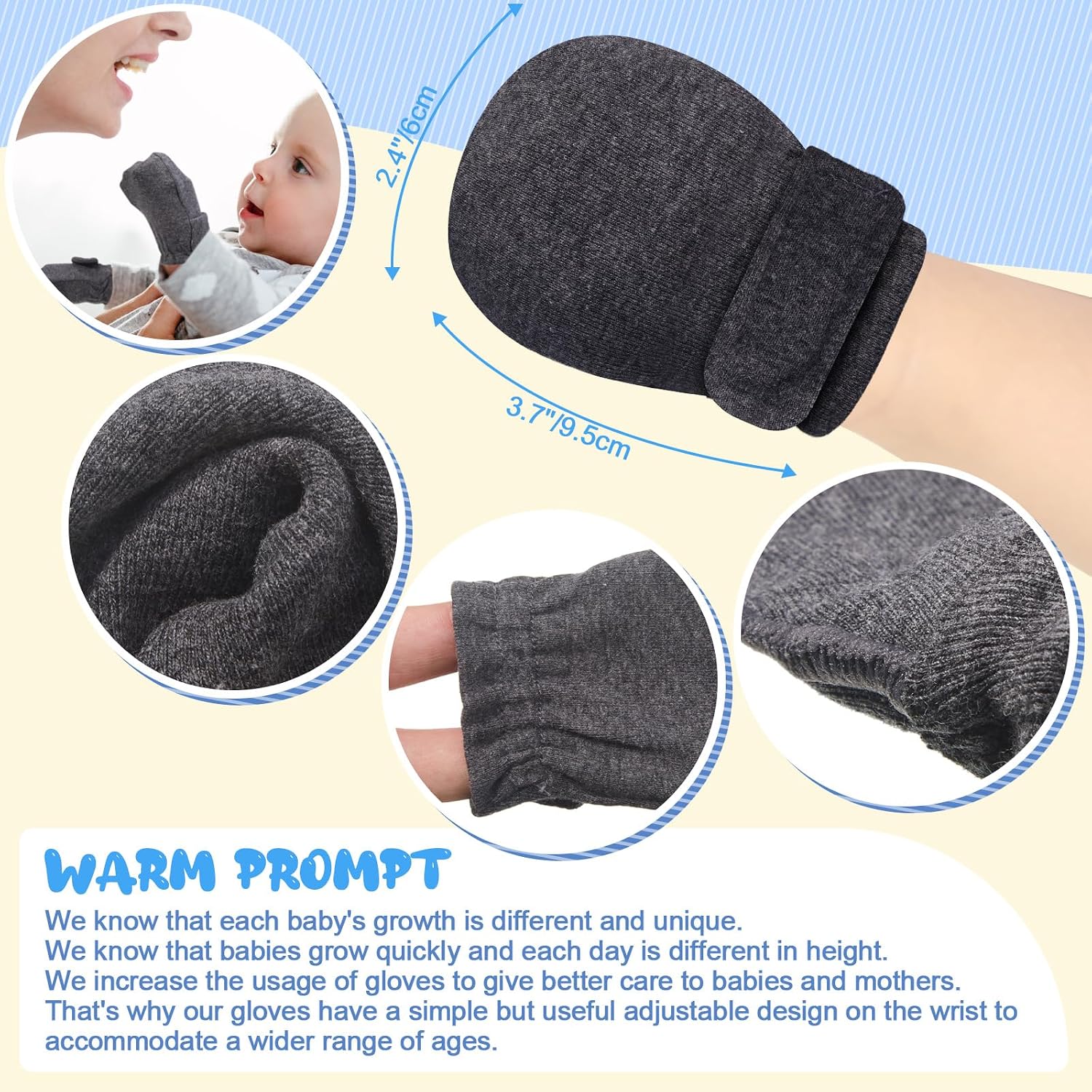Newcotte Baby No Scratch Mittens Newborn Cotton Breathable Warm Gloves Baby Mitts for Boys