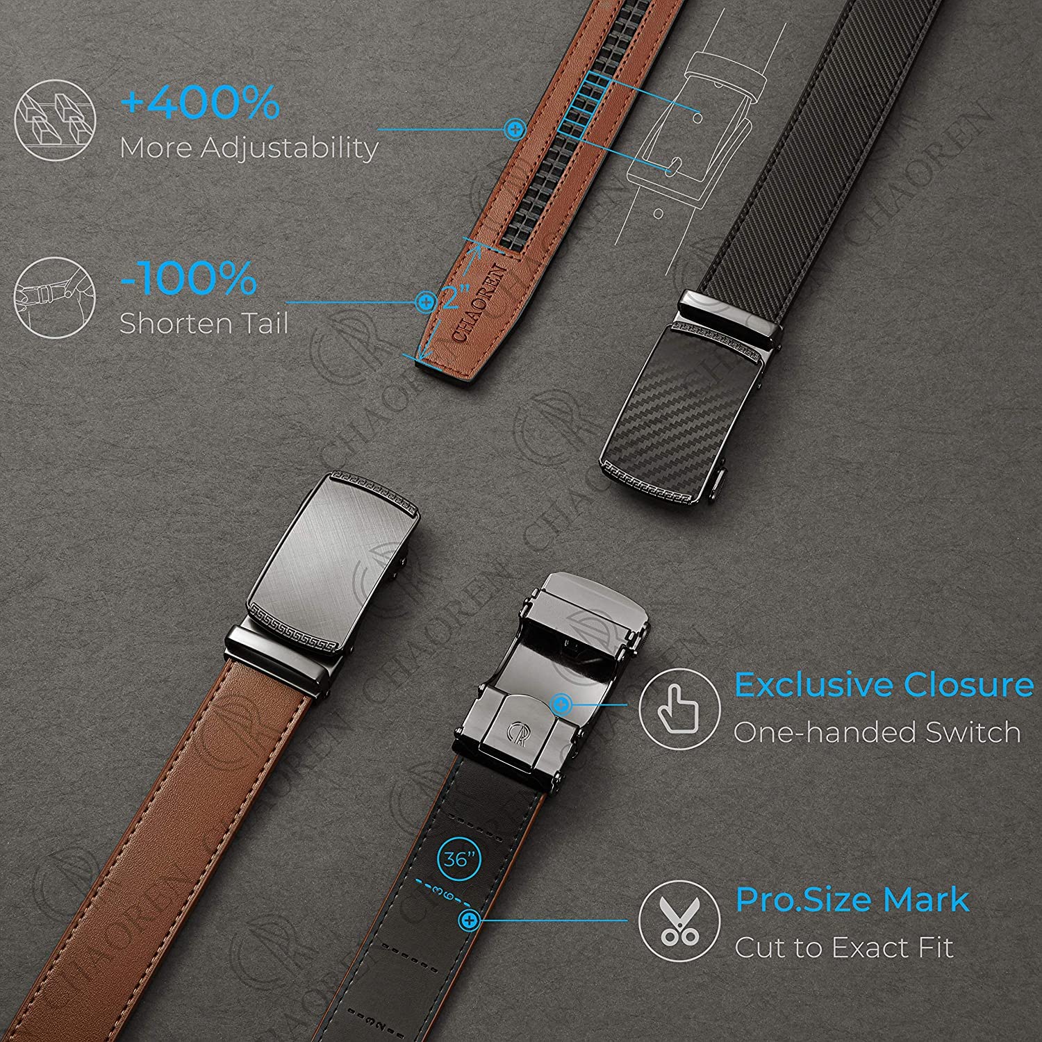 CHAOREN Cintura Uomo, Cintura Uomo Pelle Cricchetto Automatica Fibbia 35mm, Trim Regolabile per Adattars