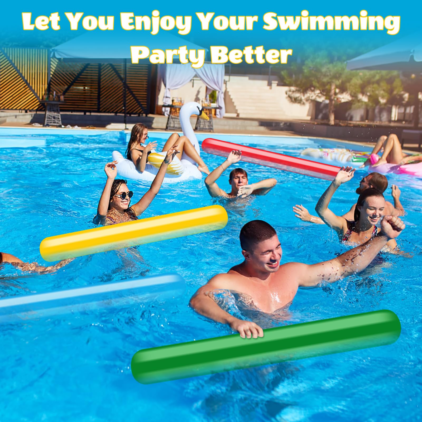 4 Stück Super Langer Schwimmnudel Poolnudel, 150cm Schwimmnudel Float Spielzeug, Aufblasbarer Nudelschwimmer, Schwimmstange Pool Für Kinder und Erwachsene Schwimmbad oder Aquasport