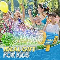 Vista 3 de Pistola de burbujas mejorada, pistola de burbujas de bazuca con 69 agujeros para hacer burbujas de boda, fiesta al aire libre para niños (azul 1)