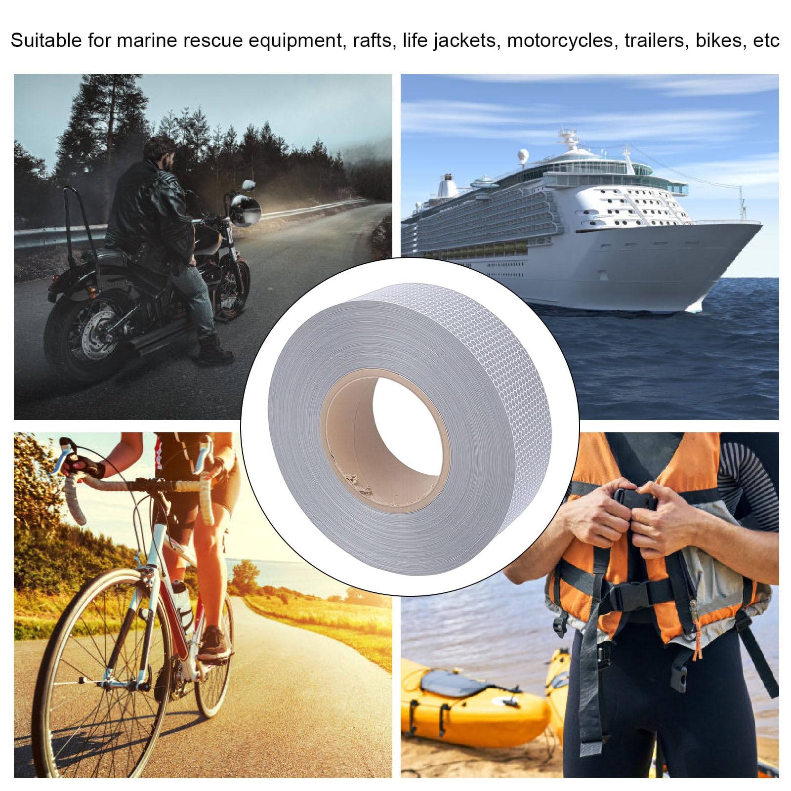Bande Réfléchissante, Motif de Perles de Verre Haute visibilité avec Certification SOLAS, Adhésif Puissant pour Gilet de Sauvetage Marin, Moto, Remorque, Bateau