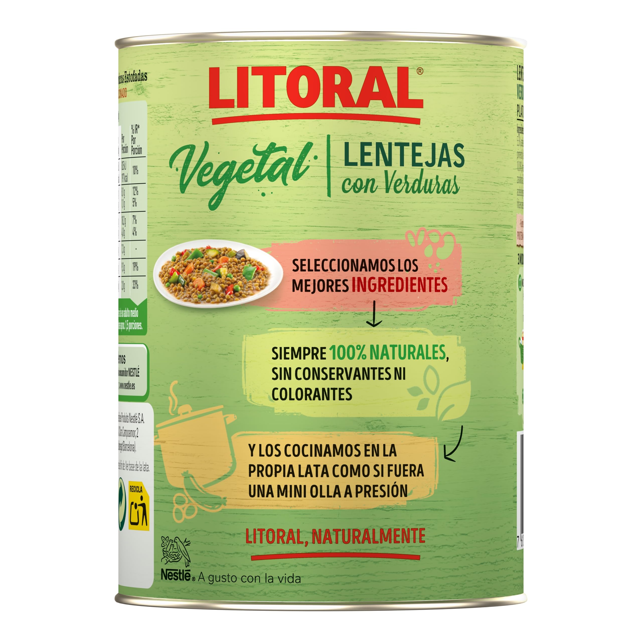 LITORAL Vegetal Lentejas con Verduras - Plato Preparado Sin Gluten - Paquete de 10x425g - Total: 4.250kg