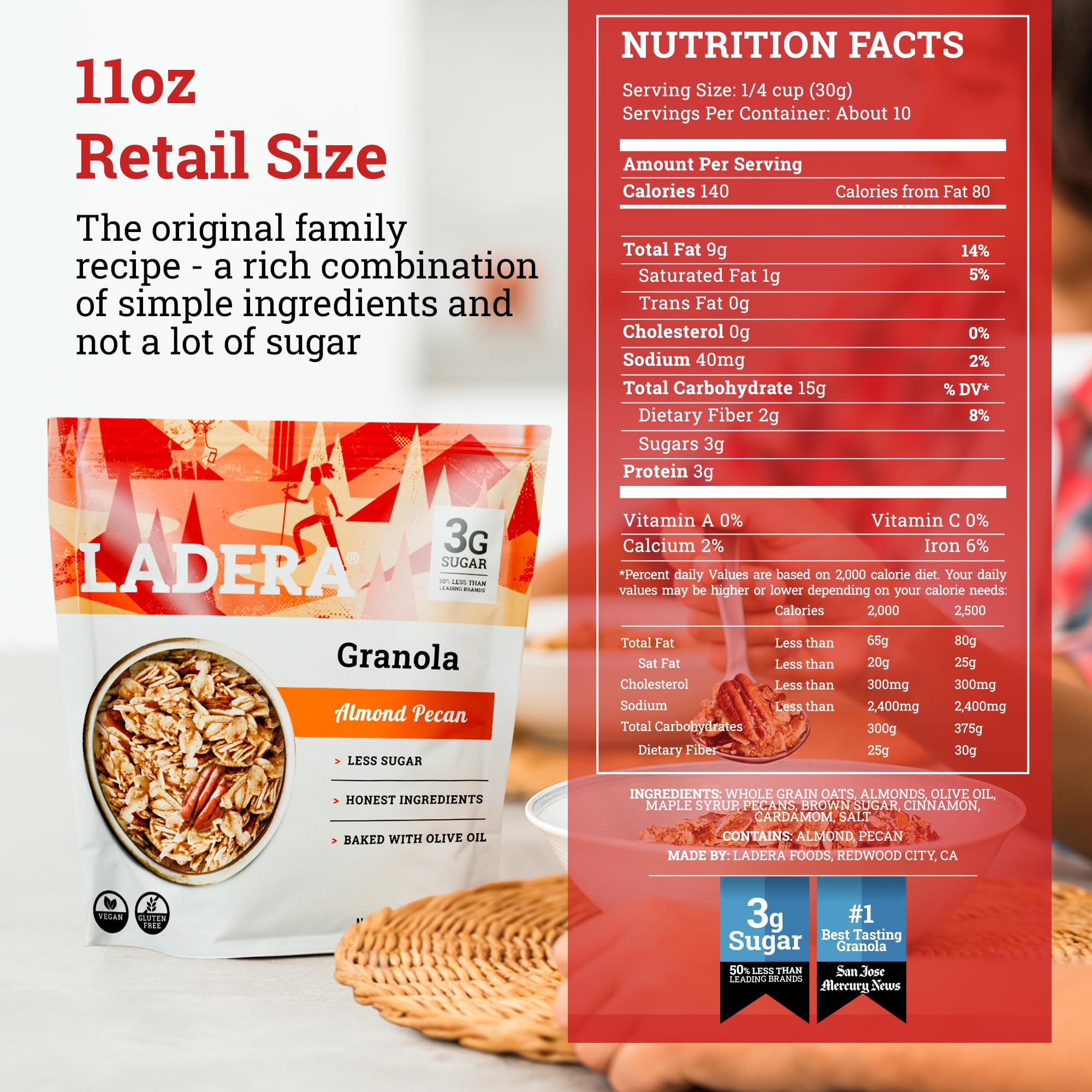 Amazon.com: Ladera Almond Pecan Granola - Low Sugar Artisanal