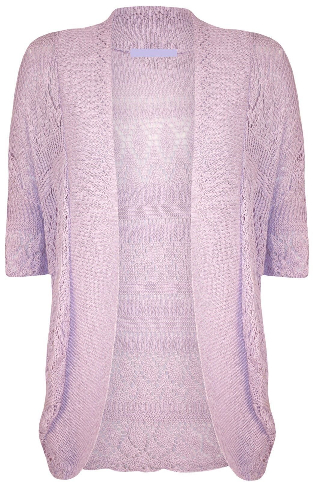 ZEE FASHION Women Ladies Knitted Bolero Crochet Shrug Open Cardigan Plus Size UK 8-30 Lilac