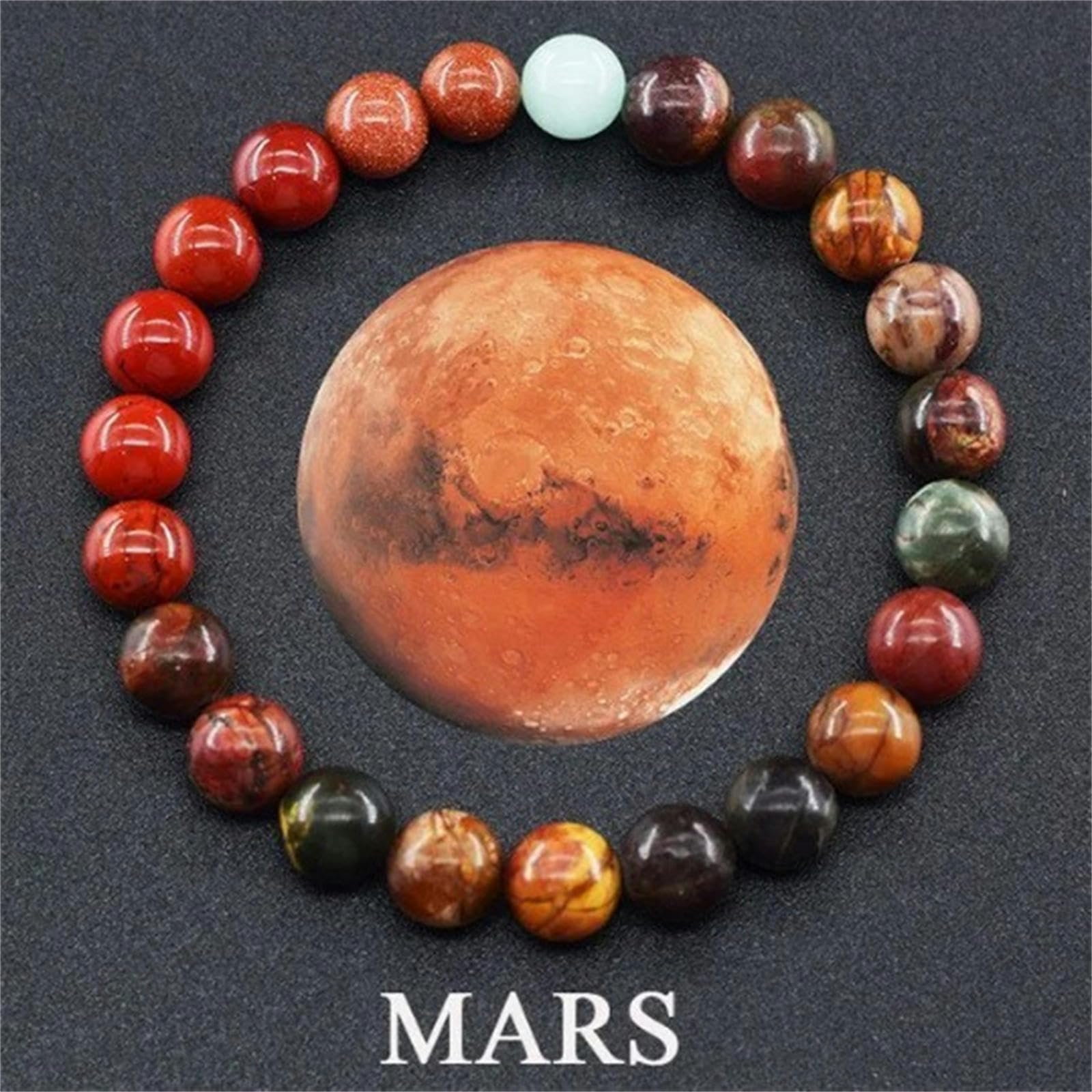 Bracciale Feng Shui Planetario in Pietra Naturale per Uomo E Donna - Universo Sistema Solare in Perline Con Otto Pianeti Fatti A Mano - Luna