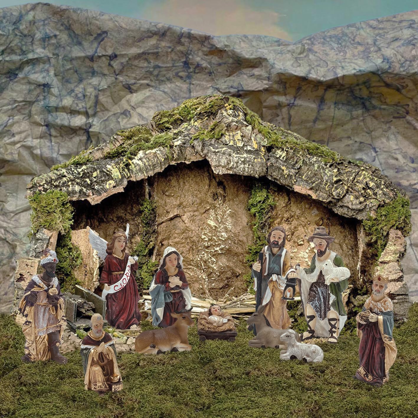 Gesar Presepe Completo 11 Pezzi – Personaggi Presepe 9 cm, Statuine Presepe in Resina Dipinta a Mano – Natività Tradizionale, Decorazione Natalizia e Idea Regalo