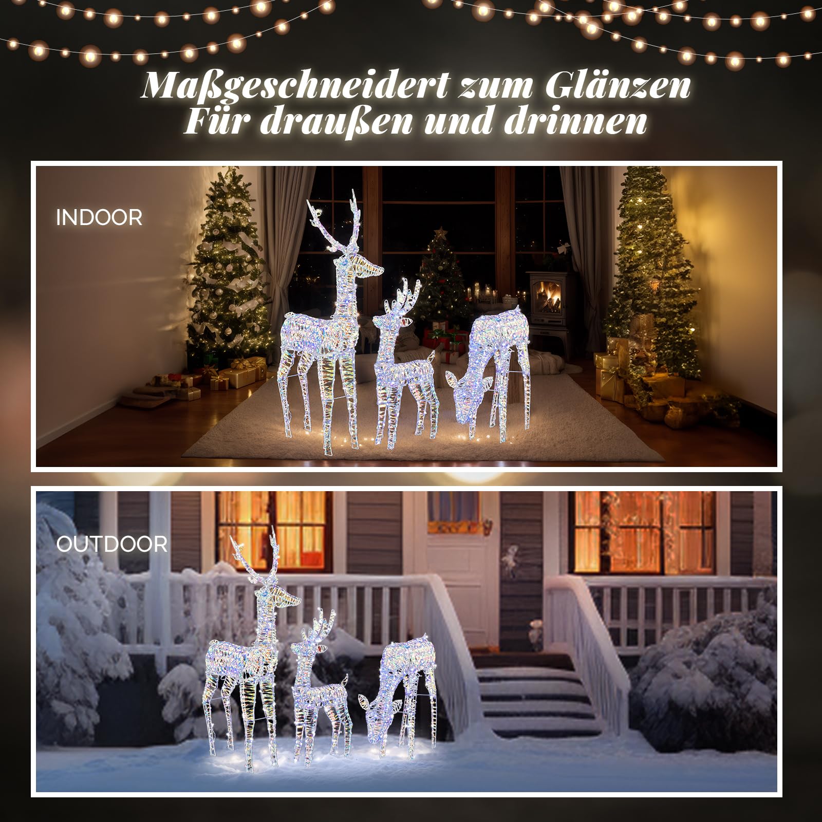 LEADZM Weihnachtsdeko LED Rentier Metall Weiß Eisen Rahmen Beleuchtet Weihnachtshirsch kaltes weißes Licht Weihnachten Deko für Innen Außen Weihnachtsdeko aussen (Bunter Elch)