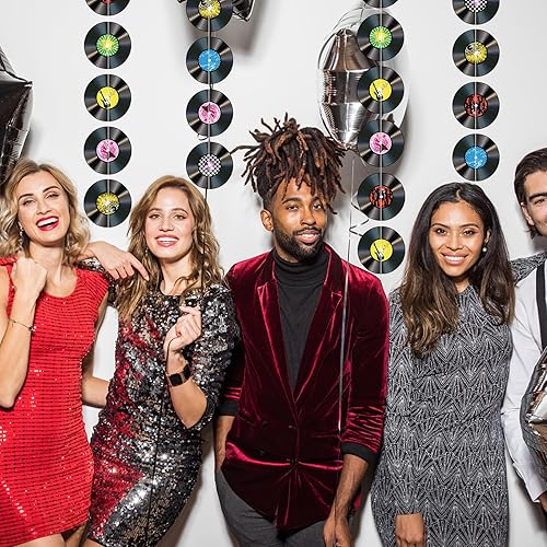 Miniatura 5 de Juego de 18 piezas de guirnaldas de discos de música colgantes, remolinos colgantes de fiesta de los años 50, recortes de papel para decoración de