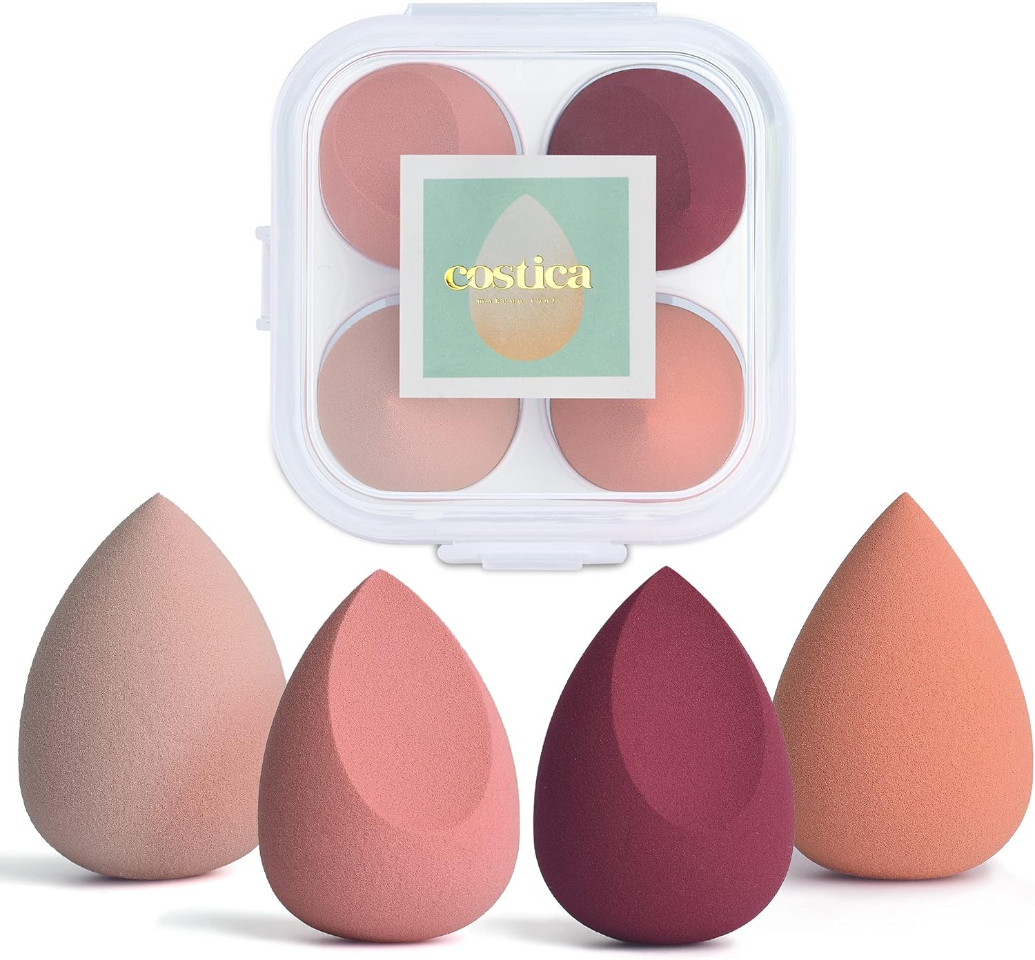 COSTICA Makeup Sponge Set Blender, Beauty Sponge Makeup Blender Flawless for Liquid - Multi Colored 4 pcs Rose Series