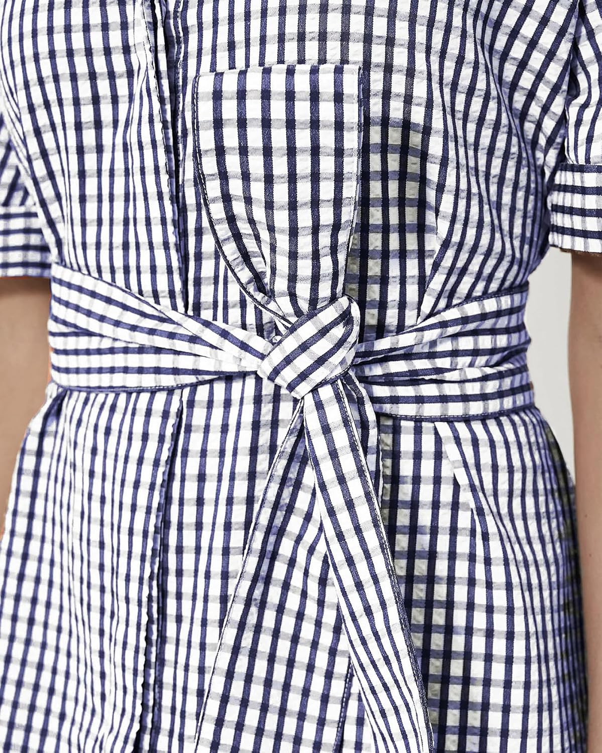 Women's Half Sleeve Plaid Maxi Dress 2026 Spring Summer Gingham Casual Button Down Long Loose Belted Dress - Image 2