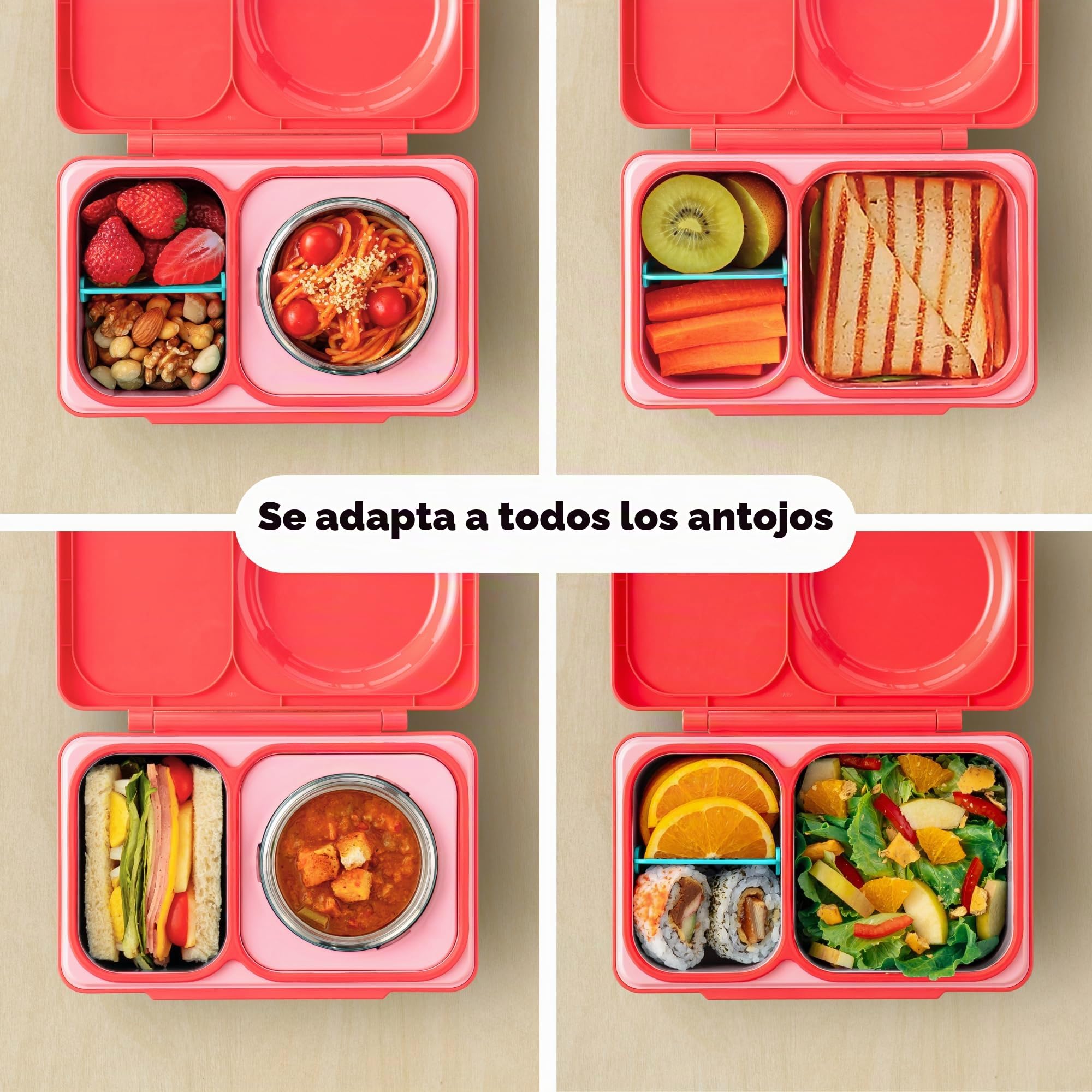 Omie OmieBox UP - Lonchera bento para niños, lonchera aislada, a prueba de fugas, tarro térmico con aislamiento al vacío, bolsa de hielo más fresca, 2 compartimentos (rosa cereza)