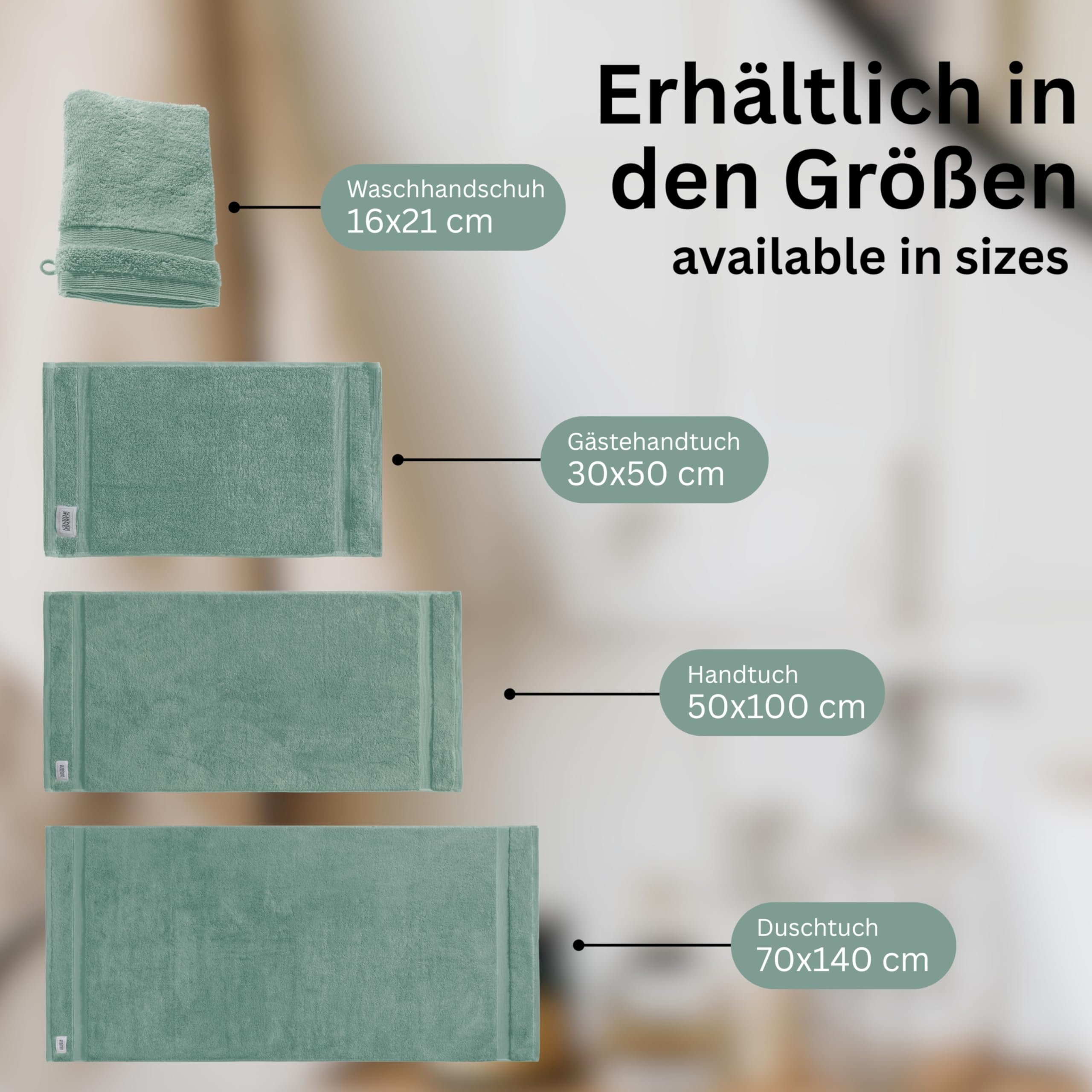 SCHÖNER WOHNEN Juego de 2 toallas de ducha de alta calidad, 70 x 140 cm, absorbentes, lujosas toallas de baño de color verde, 2 piezas, 100 % algodón, mullidas y suaves, combinables como juego de