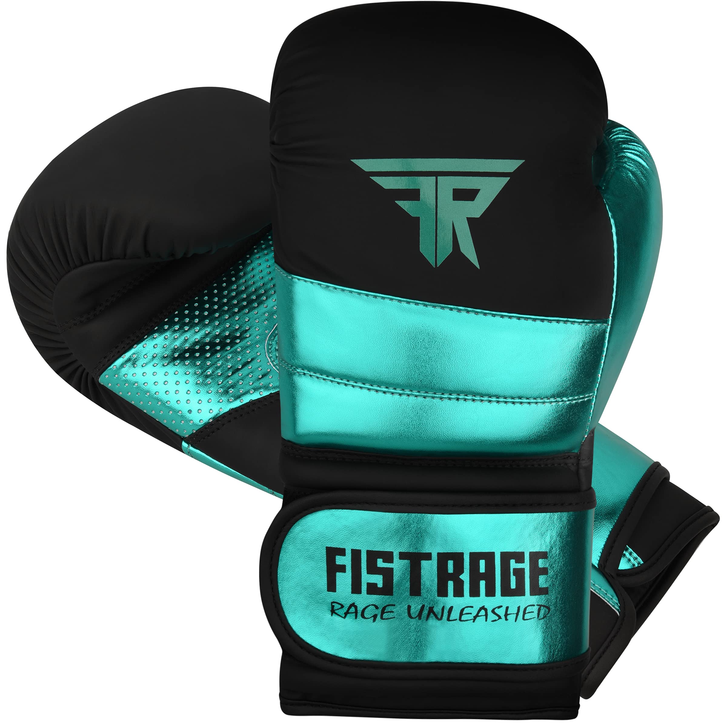 FISTRAGE Rękawice bokserskie, metaliczne, skórzane, MMA, trening muay thai, kickboxing, sparingi, ciężka torba, rękawice treningowe, rękawice dla mężczyzn i kobiet, fluoro-zielono-czarne, 400 ml