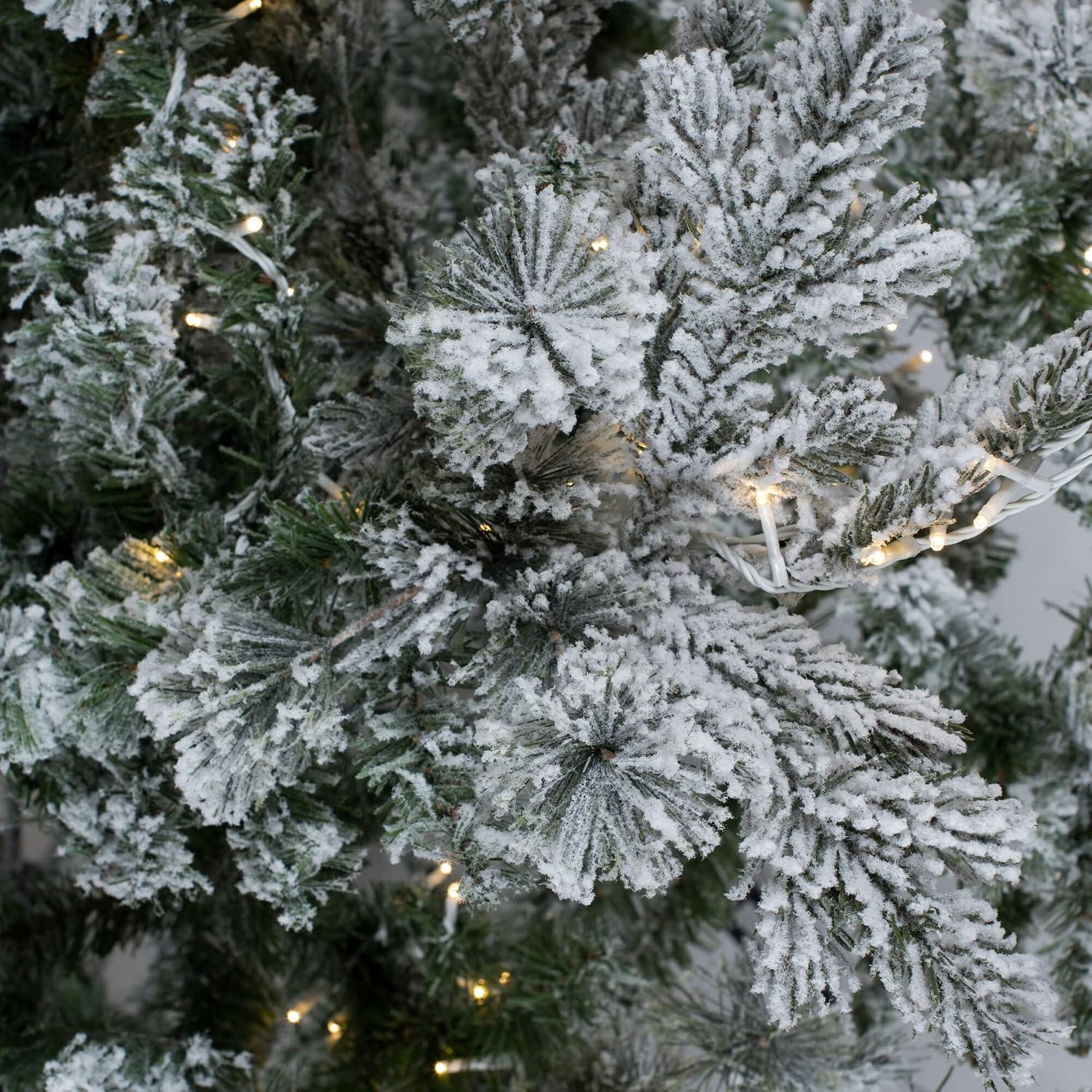 Vickerman 12' Flocked Sierra Fir Artificial Christmas Tree, Warm White LED Dura-Lit Lights - Snow Covered Faux Tree - Seasonal Indoor Home Decor