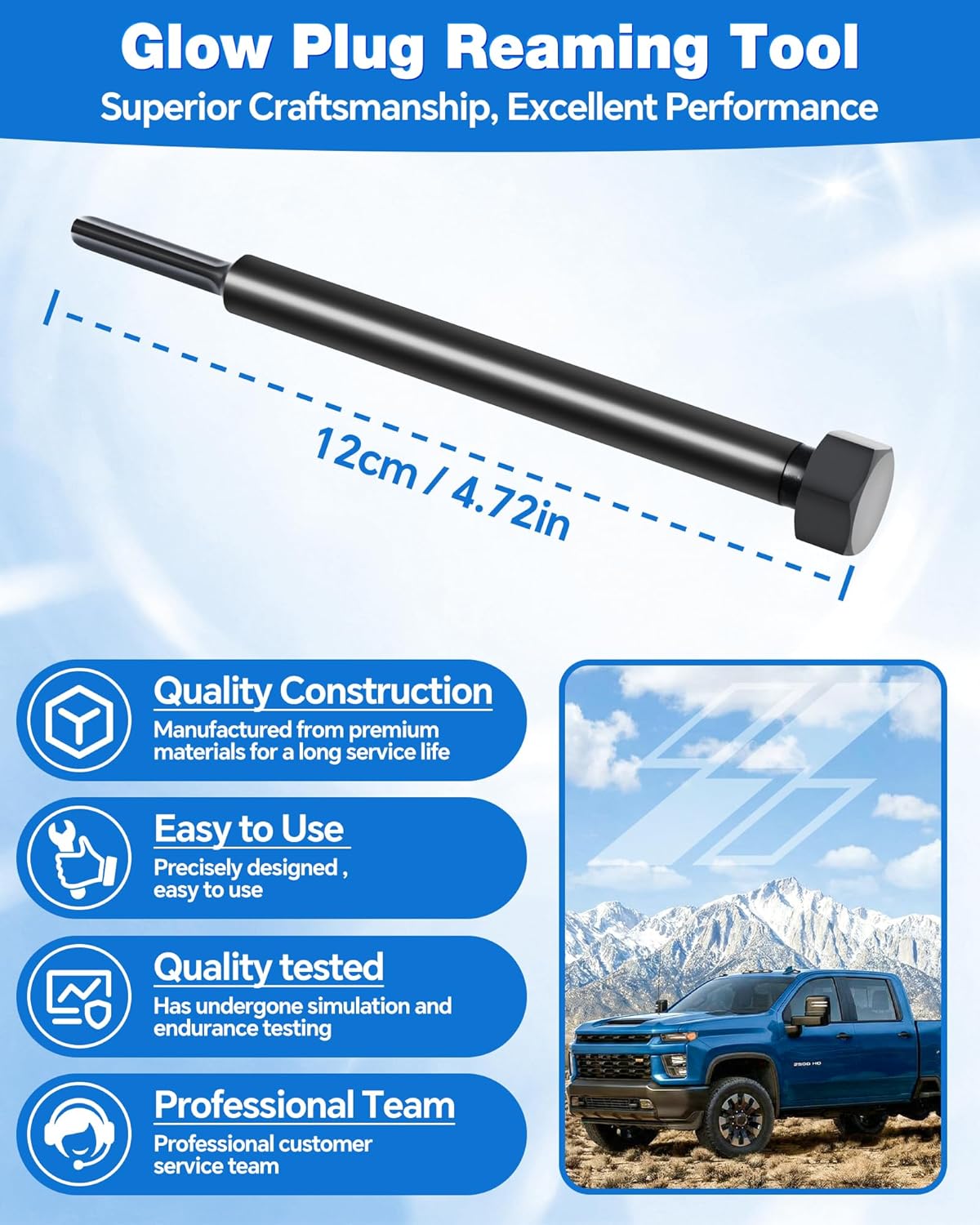 GM-52074 Glow Plug Bore Reamer Fit for 2001-2025 Duramax Diesel Engines 6.6L 3.0L 2.8L 1.6L, Glow Plug Reaming Tool Replace GM-52074, OTC-7223, Kent-Moore EN-52074